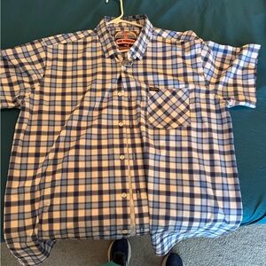 Retro Rifle Blue and White Checkered Men's Casual Shirt